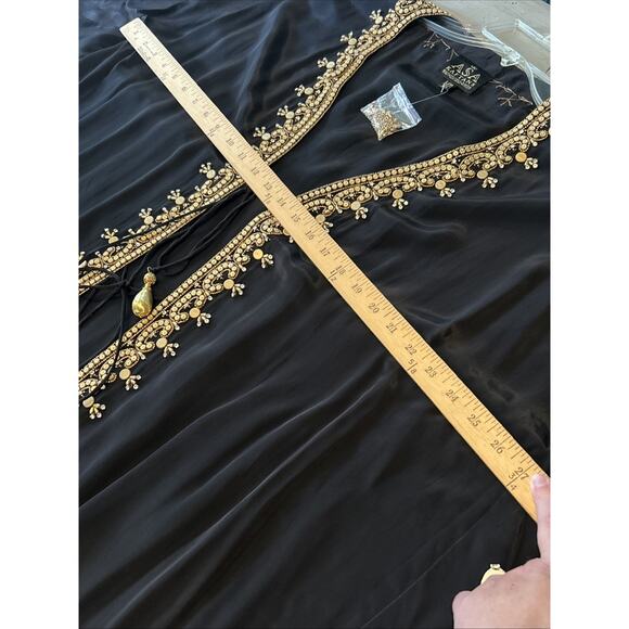 Asa Kaftans Black Gold Beading Halter Dress w/ Double Tie Front Robe Sz L / XL - Picture 16 of 16